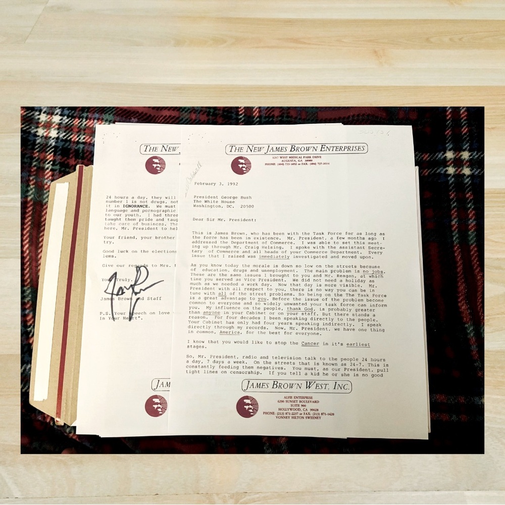 James Brown Autographed Letters to George Bush 1990s Replica Historical Document